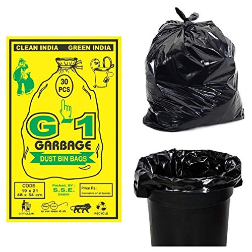 G1 G 1 Garbage/Trash/Dustbin Bags and Covers For Home Office Parks Malls |Medium Size| Black Color| (19 X 21, 4 Packs, 120 Bags) - Image 1