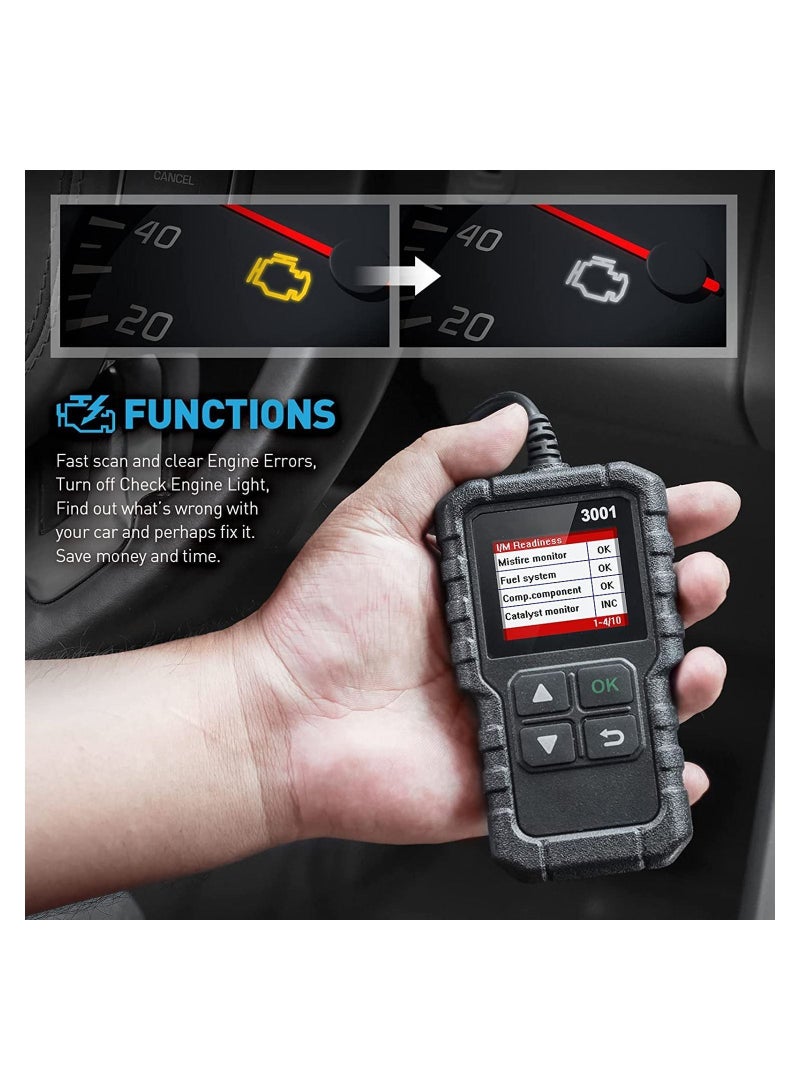 VKL LAUNCH Creader 3001 OBD2 Scanner Automotive Car Diagnostic Tool, Check Engine Light O2 Sensor Systems OBD Code Readers Scan Tools for All OBDII Protocol Cars - Image 4