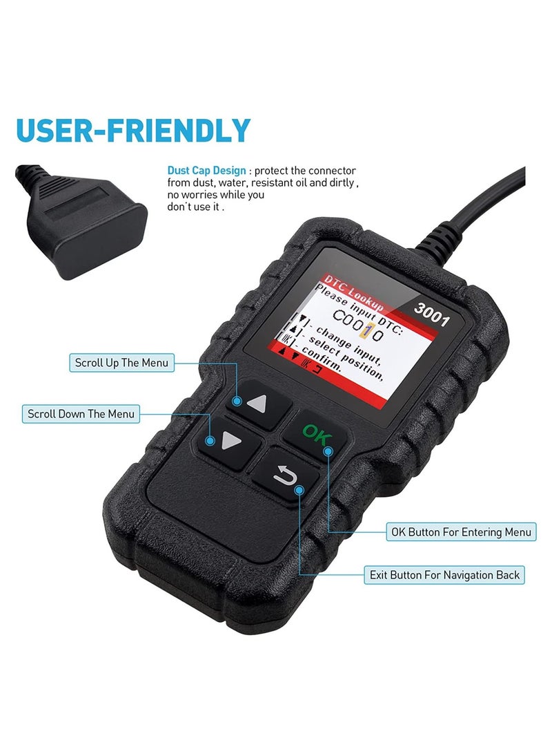 VKL LAUNCH Creader 3001 OBD2 Scanner Automotive Car Diagnostic Tool, Check Engine Light O2 Sensor Systems OBD Code Readers Scan Tools for All OBDII Protocol Cars - Image 2