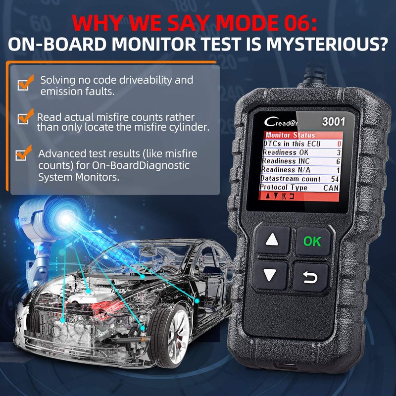 Launch جهاز فحص السيارات LAUNCH Creader 3001 OBD2، أداة تشخيص السيارات، لفحص أنظمة مستشعر O2 وضوء فحص المحرك، أجهزة قراءة رموز OBD، أدوات مسح لجميع سيارات بروتوكول OBDII - Image 5