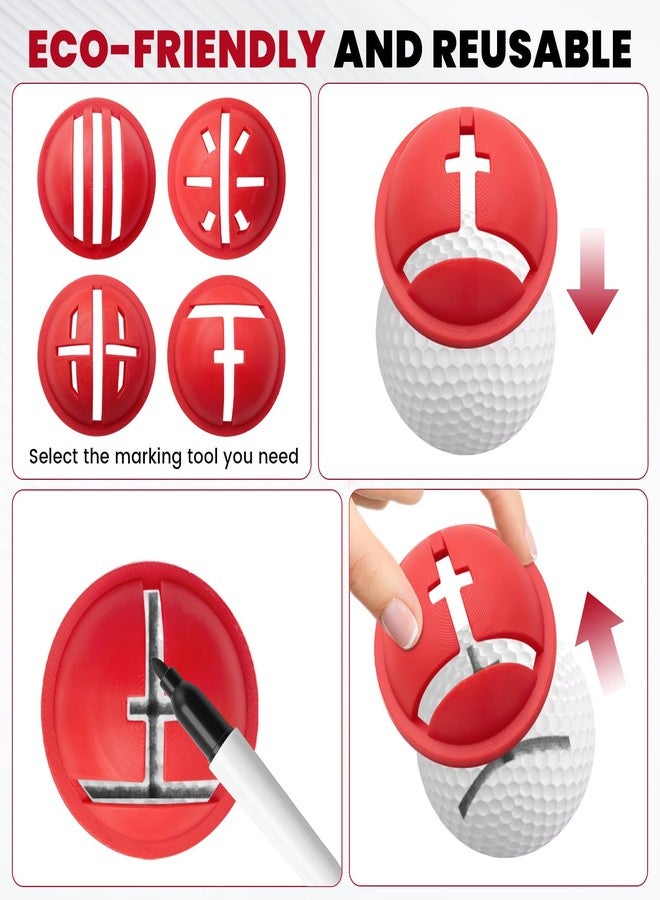 KCMOSGI 4 PCS Golf Ball Line Marker Tool, Impact Ball Liner Golf with 4 Patterns and Marking Pen, Golf Ball Alignment Labeler Stencil to Improve Putting Accuracy - Image 4