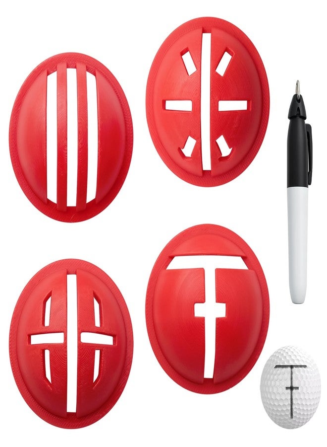 KCMOSGI 4 PCS Golf Ball Line Marker Tool, Impact Ball Liner Golf with 4 Patterns and Marking Pen, Golf Ball Alignment Labeler Stencil to Improve Putting Accuracy - Image 1