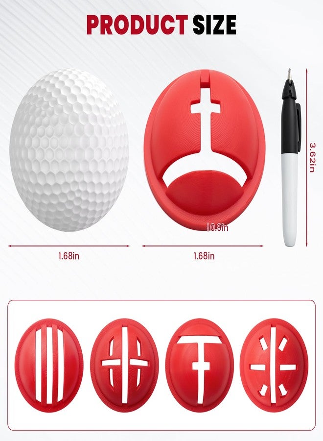KCMOSGI 4 PCS Golf Ball Line Marker Tool, Impact Ball Liner Golf with 4 Patterns and Marking Pen, Golf Ball Alignment Labeler Stencil to Improve Putting Accuracy - Image 2