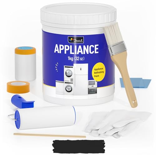 DWIL Appliance Paint for Refrigerator - Water Based Refrigerator Paint, Interior, for Plastic and Metal Surface in Dishwasher, Dryer, Microwave, Oven, 32oz, Black (with tools) - Image 1