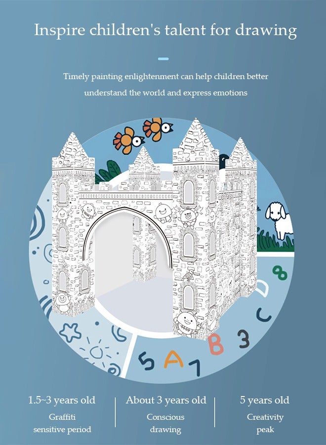 DUNISO Toy Castle,Castle of cardboard,splicingThree dimensional assembly graffiti children's toys,DIY Doodle Cardboard Coloring Creative Crafts Play House Project Assemble And Paint Educational Toys For Kids - Image 2