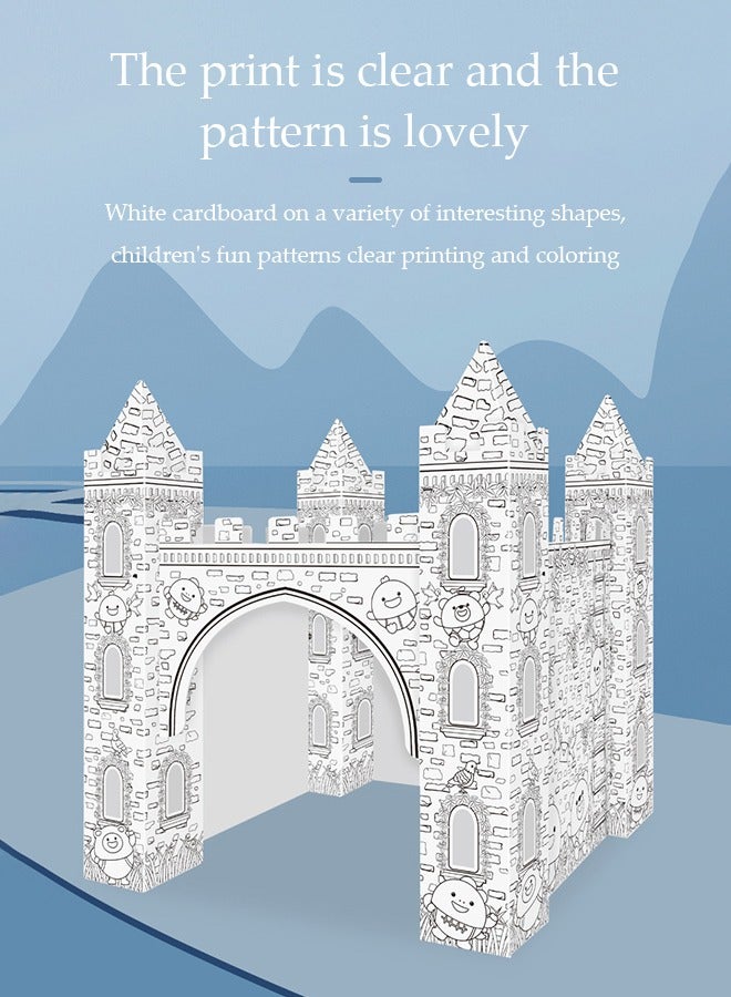 DUNISO Toy Castle,Castle of cardboard,splicingThree dimensional assembly graffiti children's toys,DIY Doodle Cardboard Coloring Creative Crafts Play House Project Assemble And Paint Educational Toys For Kids - Image 3