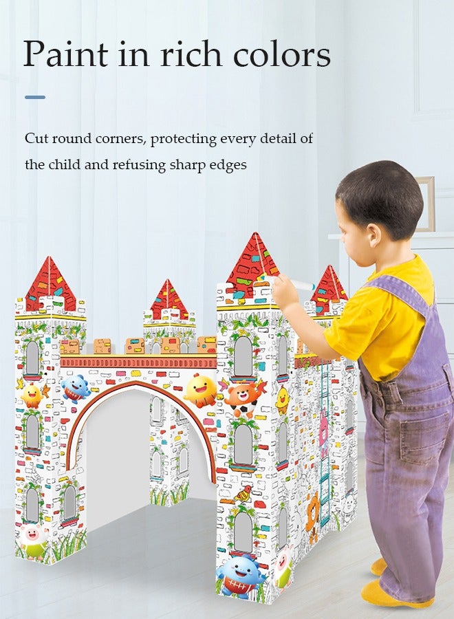 DUNISO Toy Castle,Castle of cardboard,splicingThree dimensional assembly graffiti children's toys,DIY Doodle Cardboard Coloring Creative Crafts Play House Project Assemble And Paint Educational Toys For Kids - Image 4