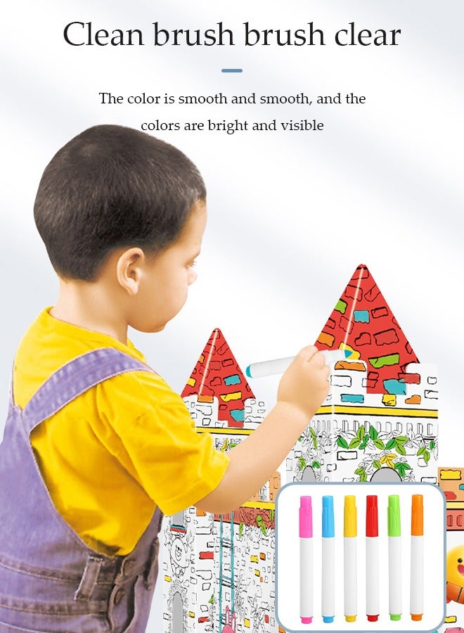 DUNISO Toy Castle,Castle of cardboard,splicingThree dimensional assembly graffiti children's toys,DIY Doodle Cardboard Coloring Creative Crafts Play House Project Assemble And Paint Educational Toys For Kids - Image 5