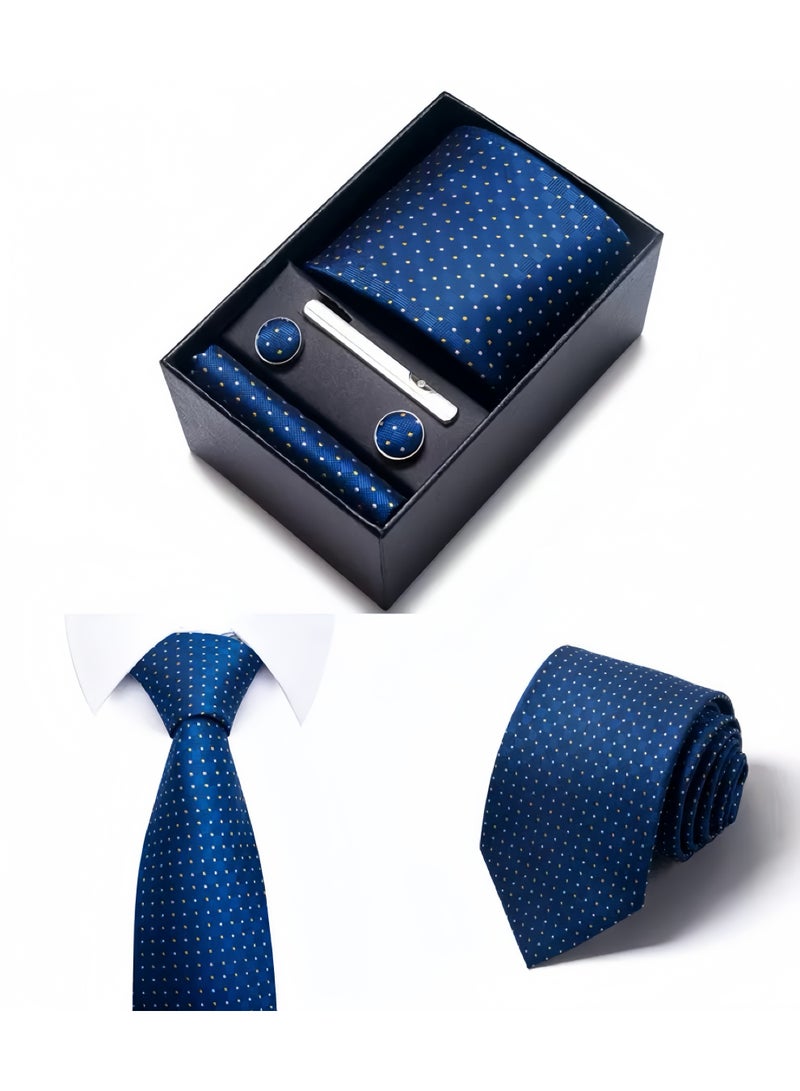 Lee Yon Ties for Men Set with Pocket Square Cufflink and Tie Clip, Necktie Handkerchief in Gift Box for Wedding and Business (Blue) - Image 1