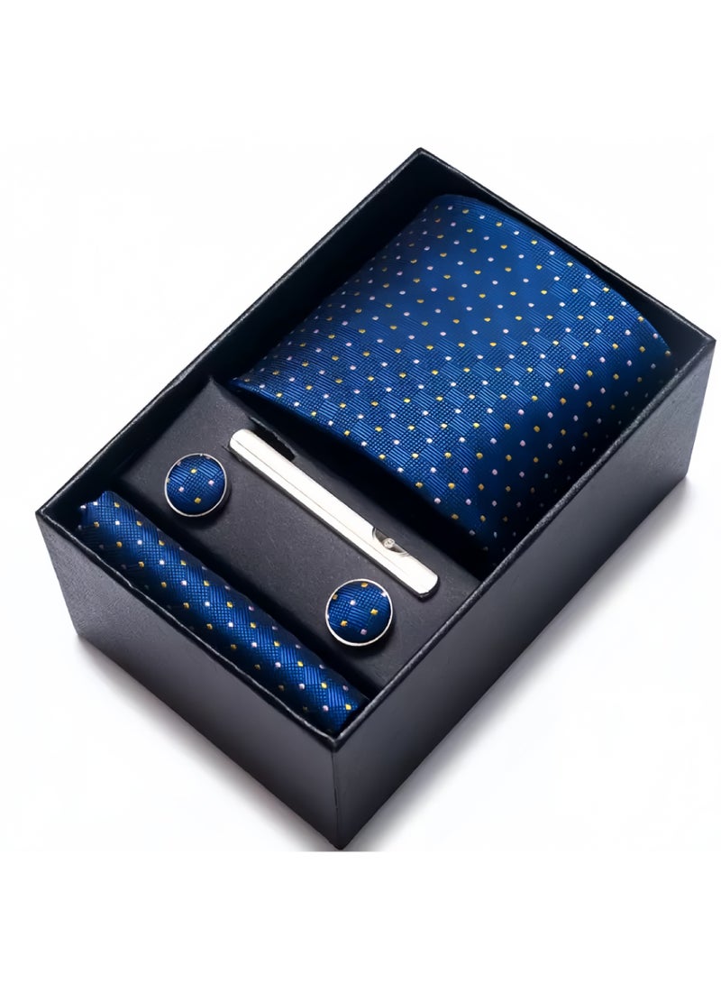 Lee Yon Ties for Men Set with Pocket Square Cufflink and Tie Clip, Necktie Handkerchief in Gift Box for Wedding and Business (Blue) - Image 4