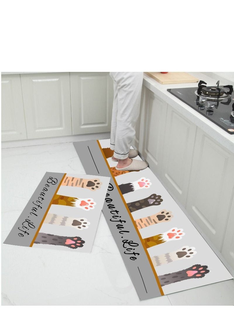 Y&D 2-Piece Non-Slip Floor Mats Cute Cartoon Super Absorbent Kitchen Rug Set 
