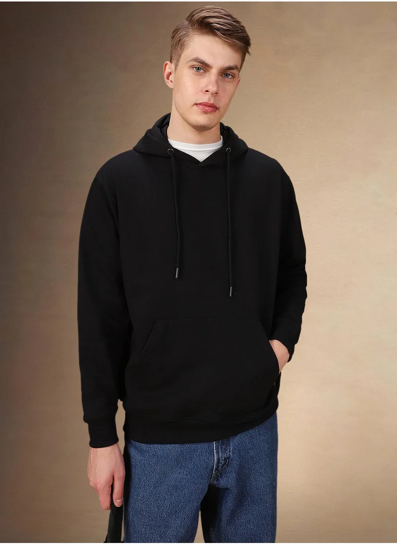 دينيس لينغو Men's Black Polyester Blend Solid Regular Fit Sweatshirt