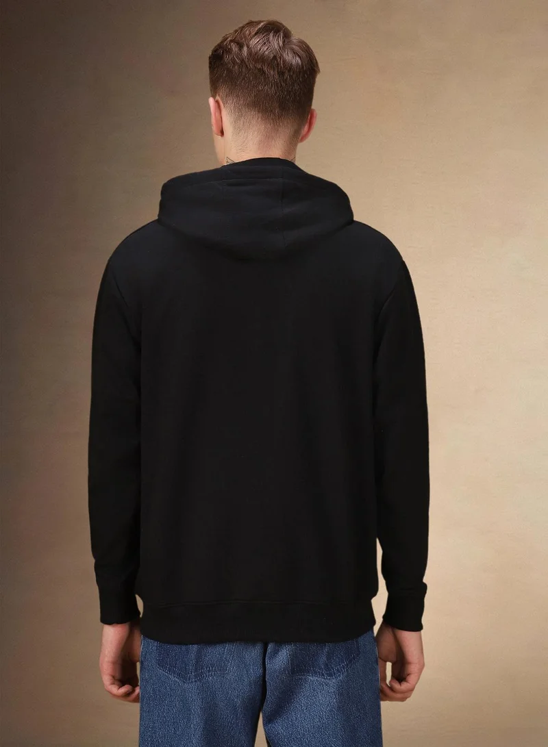 Dennis Lingo Men's Black Polyester Blend Solid Regular Fit Sweatshirt
