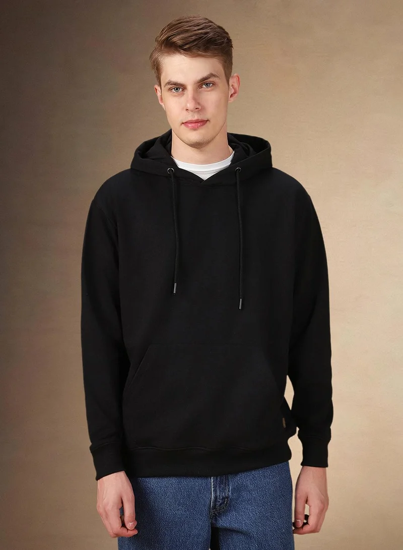 Dennis Lingo Men's Black Polyester Blend Solid Regular Fit Sweatshirt