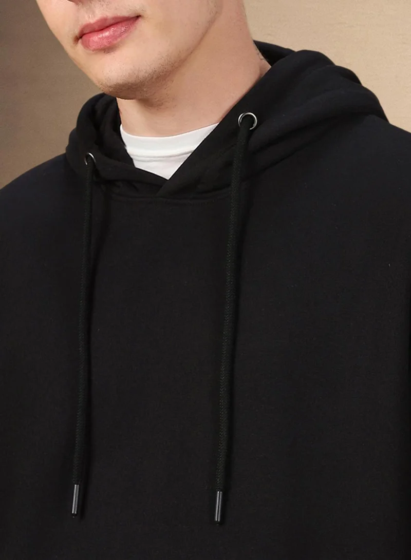 Dennis Lingo Men's Black Polyester Blend Solid Regular Fit Sweatshirt