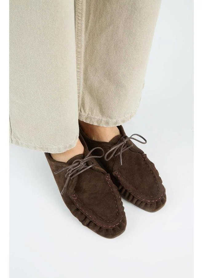 Manijero  Teressa Women's Genuine Leather Pleated Laced Coffee Shoes. for Women | Best Price UAE