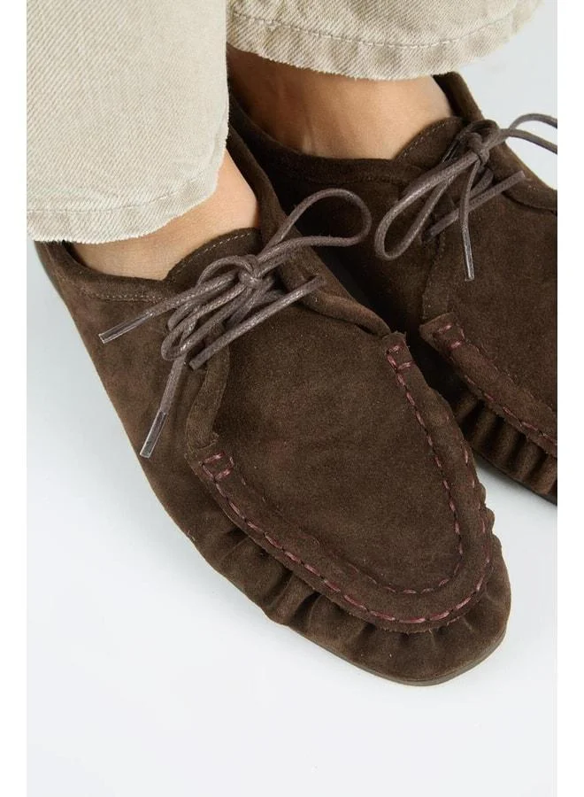 Manijero  Teressa Women's Genuine Leather Pleated Laced Coffee Shoes. for Women | Best Price UAE