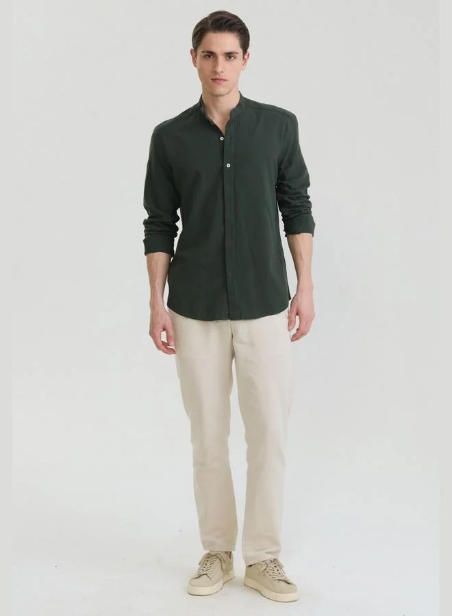 FELIX HARDY Khaki Men's Cotton Linen Blend Long Sleeve Shirt for Men | Best Price UAE
