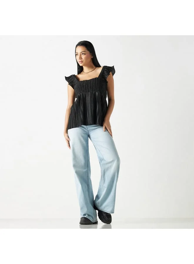 2Xtremz 2Xtremz Textured Square Neck Sleeveless Top