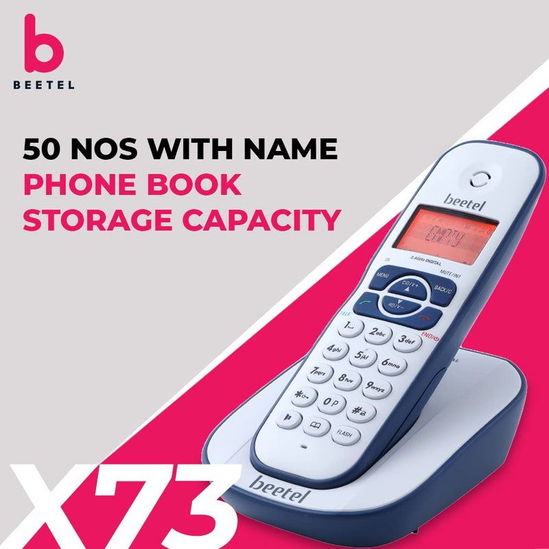 Beetel هاتف أرضي لاسلكي X73N بتردد 2.4 جيجاهرتز مع شاشة عرض معرف المتصل، هاتف مكبر صوت ثنائي الاتجاه مع عناصر تحكم في الصوت، إجابة تلقائية، وظيفة إنذار، تصميم أنيق (أزرق/أبيض)(X73N) - Image 5