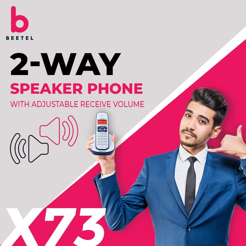 Beetel هاتف أرضي لاسلكي X73N بتردد 2.4 جيجاهرتز مع شاشة عرض معرف المتصل، هاتف مكبر صوت ثنائي الاتجاه مع عناصر تحكم في الصوت، إجابة تلقائية، وظيفة إنذار، تصميم أنيق (أزرق/أبيض)(X73N) - Image 4