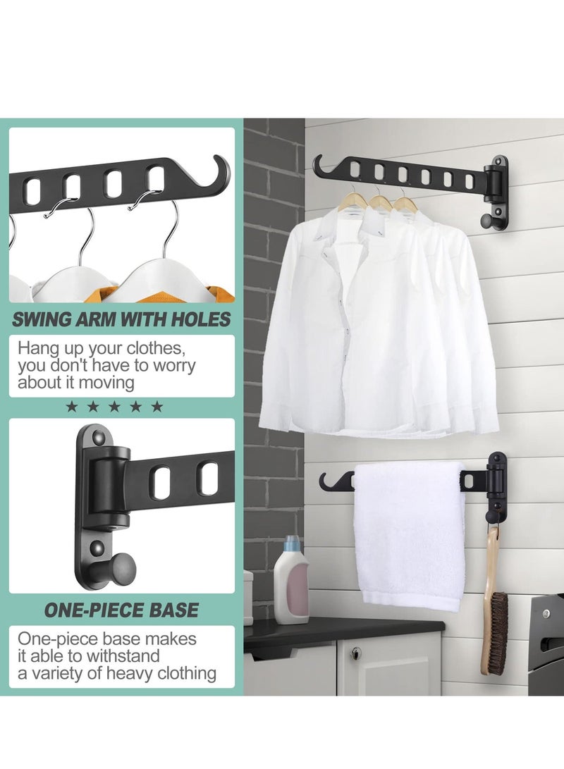 Wall Mounted Clothes Hanger with Swing Arm, Laundry Room Dryer Rack, Folding Valet Hook, Sturdy Hanging, Foldable 180°Rotation, Solid Aluminum (2-Pack, Black) - Image 2