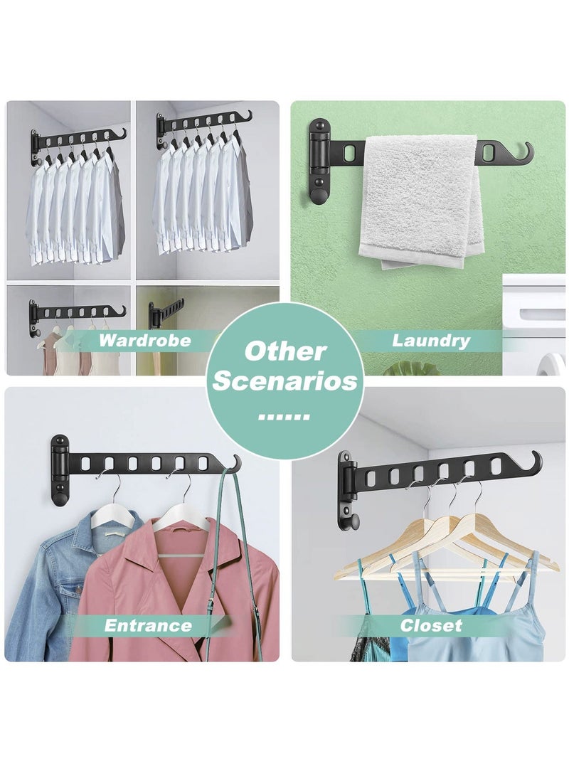 Wall Mounted Clothes Hanger with Swing Arm, Laundry Room Dryer Rack, Folding Valet Hook, Sturdy Hanging, Foldable 180°Rotation, Solid Aluminum (2-Pack, Black) - Image 4