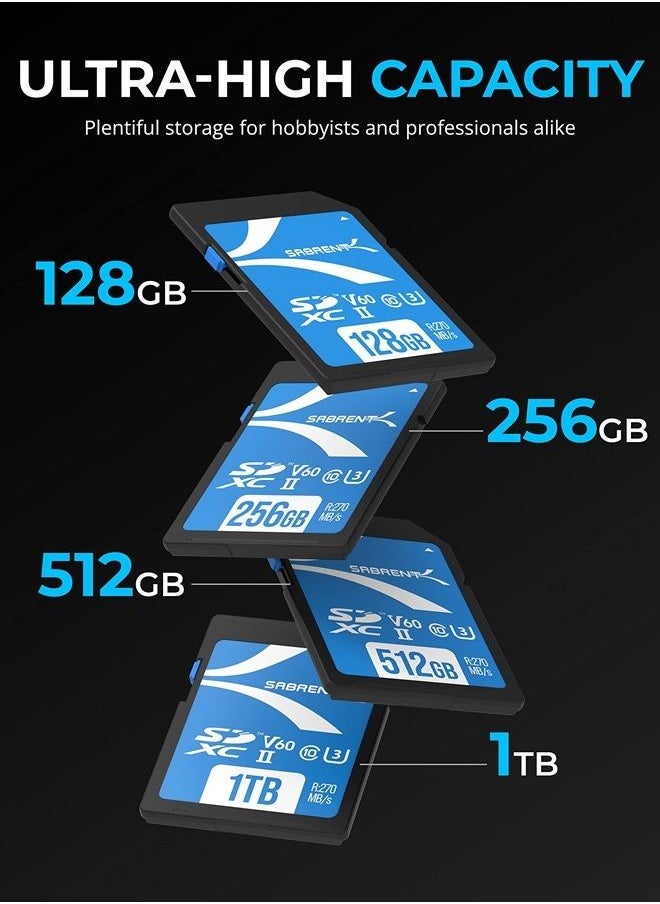 SABRENT - Rocket V60 256GB SD UHS-II Memory Card R270MB/s W170MB/s (SD-TL60-256GB) - Image 1