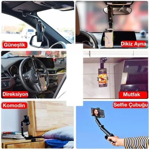 Polhammobile Universal Car Phone Holder Kitchen Desk Stand For Polham Clip-on Rear View Mirror Sun Visor