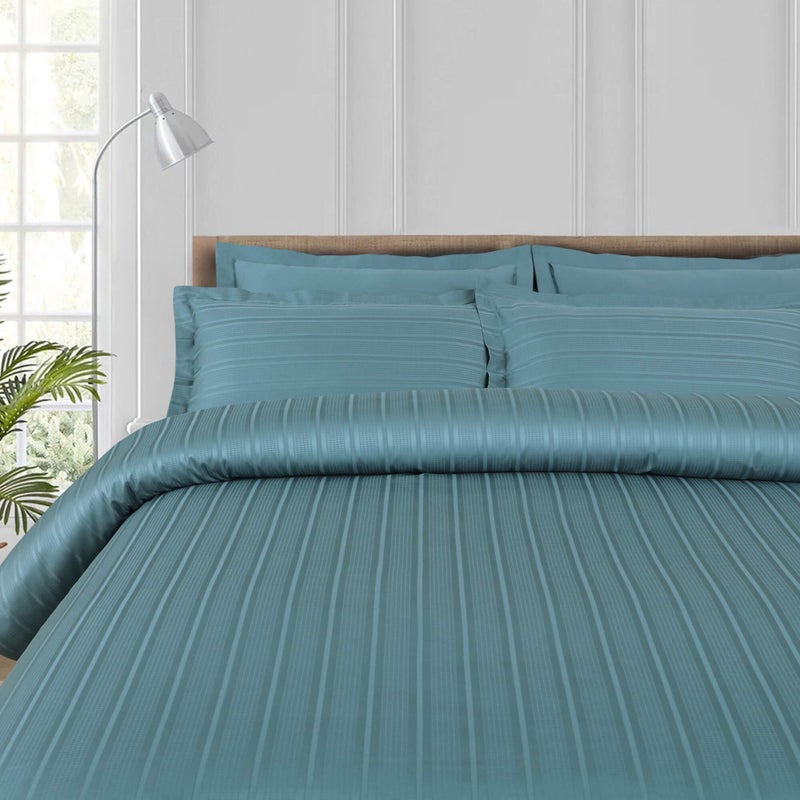 Malako Tuscan Treasure 550 TC 100% Cotton Jacquard Double Bed Duvet Cover with Embroidery - Luxurious and Breathable - 9 Elegant Colour Options (Teal Green) - Image 1