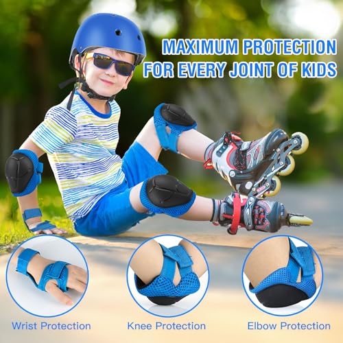 WayEee 6PCS Kids Protective Gear Set, Knee Pads for Kids 3-10 Years Old, Toddler Elbow Pads, Wrist Guards, Skating Cycling Bike Rollerblading Scooter, Upgraded & Durable Material, Boys, Girls,Youth, Blue - Image 3