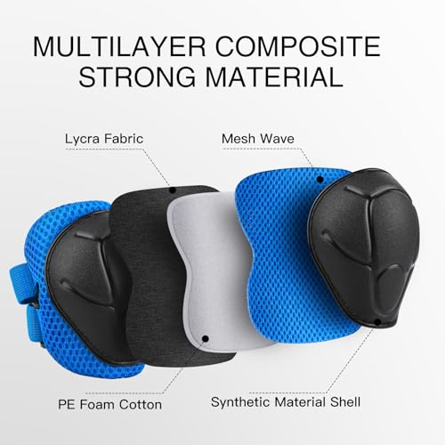 WayEee 6PCS Kids Protective Gear Set, Knee Pads for Kids 3-10 Years Old, Toddler Elbow Pads, Wrist Guards, Skating Cycling Bike Rollerblading Scooter, Upgraded & Durable Material, Boys, Girls,Youth, Blue - Image 2
