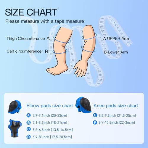 WayEee 6PCS Kids Protective Gear Set, Knee Pads for Kids 3-10 Years Old, Toddler Elbow Pads, Wrist Guards, Skating Cycling Bike Rollerblading Scooter, Upgraded & Durable Material, Boys, Girls,Youth, Blue - Image 4