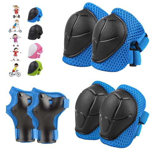 WayEee 6PCS Kids Protective Gear Set, Knee Pads for Kids 3-10 Years Old, Toddler Elbow Pads, Wrist Guards, Skating Cycling Bike Rollerblading Scooter, Upgraded & Durable Material, Boys, Girls,Youth, Blue - Image 1
