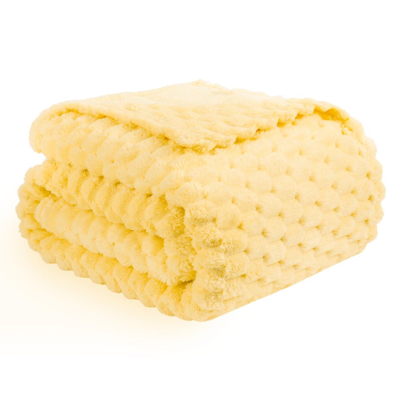 Vessia Flannel Fleece Throw Blanket  3D Jacquard Light Yellow Fuzzy And Warm Blanket For Couch  Sofa  Bed  300Gsm Super Soft Touch Cozy Home Decor For All Seasons (50X70 Inches) - Image 5