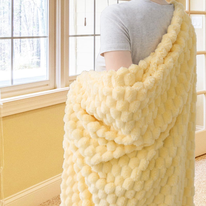 Vessia Flannel Fleece Throw Blanket  3D Jacquard Light Yellow Fuzzy And Warm Blanket For Couch  Sofa  Bed  300Gsm Super Soft Touch Cozy Home Decor For All Seasons (50X70 Inches) - Image 1