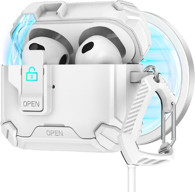 جابي for AirPods 2nd/1st Secure Lock Case Cover with Phone Stand & Cleaning Kit, Compatible with MagSafe, Magnetic Automatic Lock for AirPods Charging Case-White - Image 1