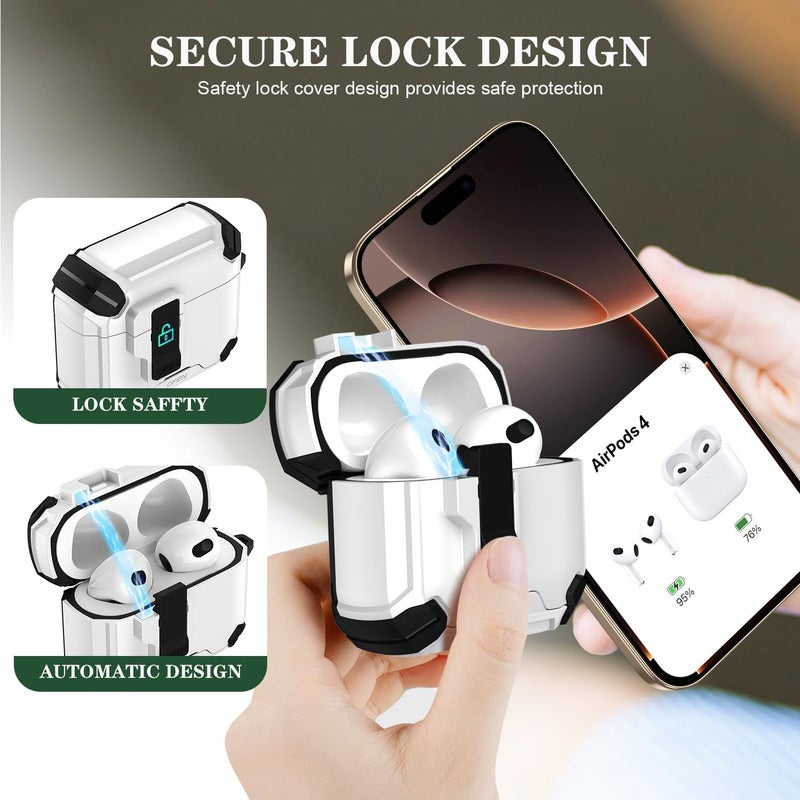 جابي for AirPods 2nd/1st Secure Lock Case Cover with Phone Stand & Cleaning Kit, Compatible with MagSafe, Magnetic Automatic Lock for AirPods Charging Case-White - Image 5