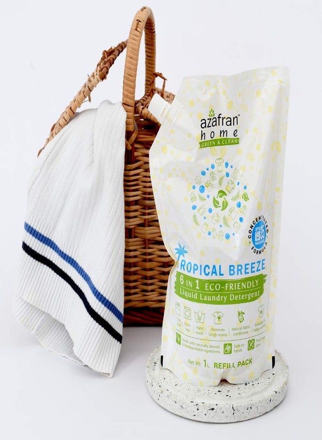 Azafran Tropical Breeze 6 in 1 Plant-Based Liquid Laundry Detergent Refill Pack - 1 L, Remove tough stains, Natural Fabric Conditioner, Suitable for Baby Clothes & Suitable for All Washing Style. - Image 3