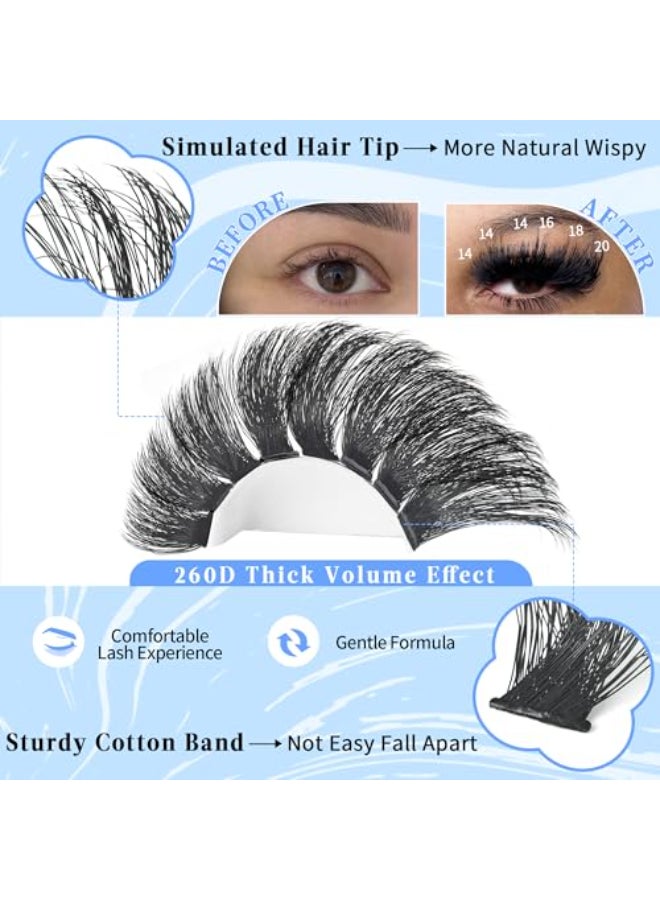 Yaiseiko Fluffy Lash Clusters 260D Thick Eyelash Clusters 1225mm Wispy Individual Mega Volume Lashes D Curl Long Cluster Eyelash Extensions 256Pcs DIY Lash Extension at Home by YaiseikoPlant Fiber - Image 3