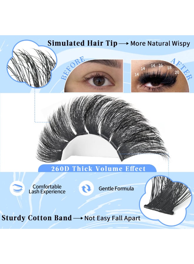 Yaiseiko Fluffy Lash Clusters 260D Thick Eyelash Clusters 1225mm Wispy Individual Mega Volume Lashes D Curl Long Cluster Eyelash Extensions 256Pcs DIY Lash Extension at Home by YaiseikoPlant Fiber - Image 4