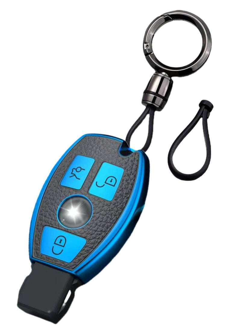 OUYoo OUYoo For Mercedes Benz Key Fob Cover, Premium Soft TPU Key Case Cover Compatible with Mercedes Benz C E S M CLS CLK G Class Keyless Smart Key Fob， With a key chain.（Blue）  - Image 1