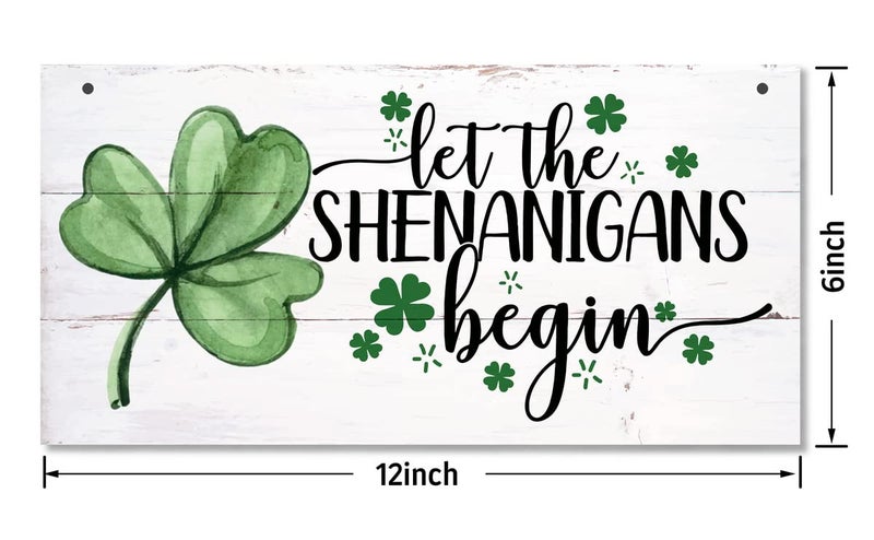 Gkwa Hanging St. Patrick's Day Wooden Decor - 'Let the Shenanigans Begin' Wall Art, Home & Door Sign, Shamrock Theme - Image 3