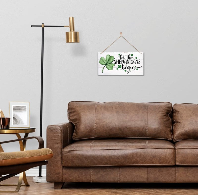 Gkwa Hanging St. Patrick's Day Wooden Decor - 'Let the Shenanigans Begin' Wall Art, Home & Door Sign, Shamrock Theme - Image 4
