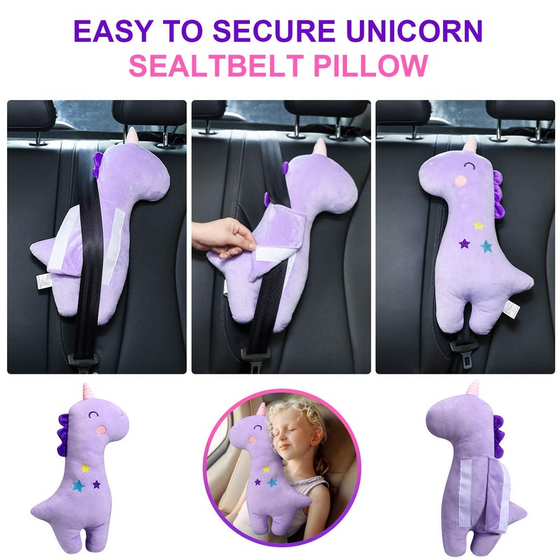 Farochy Unicorn Seat Belt Pillow Kids Cover, Vehicle Shoulder Pads, Car Seatbelt Cushion for Kids, Strap Pillows Animal Travel (Purple) - Image 5