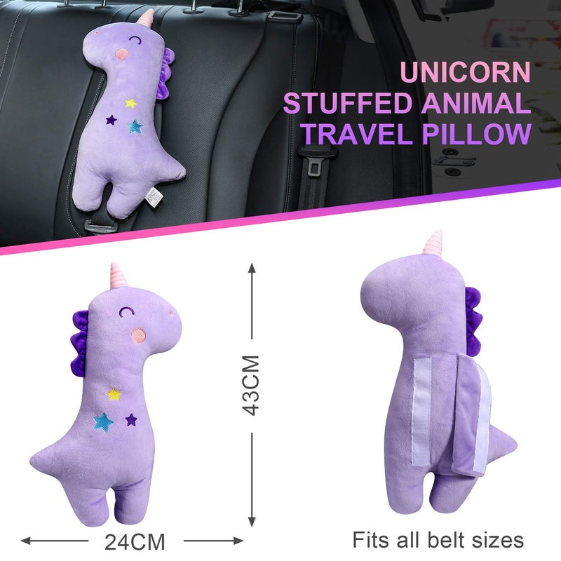 Farochy Unicorn Seat Belt Pillow Kids Cover, Vehicle Shoulder Pads, Car Seatbelt Cushion for Kids, Strap Pillows Animal Travel (Purple) - Image 3
