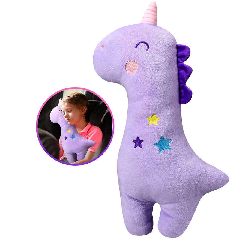 Farochy Unicorn Seat Belt Pillow Kids Cover, Vehicle Shoulder Pads, Car Seatbelt Cushion for Kids, Strap Pillows Animal Travel (Purple) - Image 1