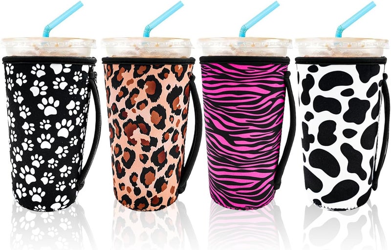 KJQJLY 4 Pack Iced Coffee Sleeve,reusable Neoprene Cup Sleeves Suitable For Beverage Sleeves For Hot And Cold Coffee Or Ice Drink Coffee cup sleeve for Starbucks coffee cup (animal patterns 30-32 OZ) - Image 1
