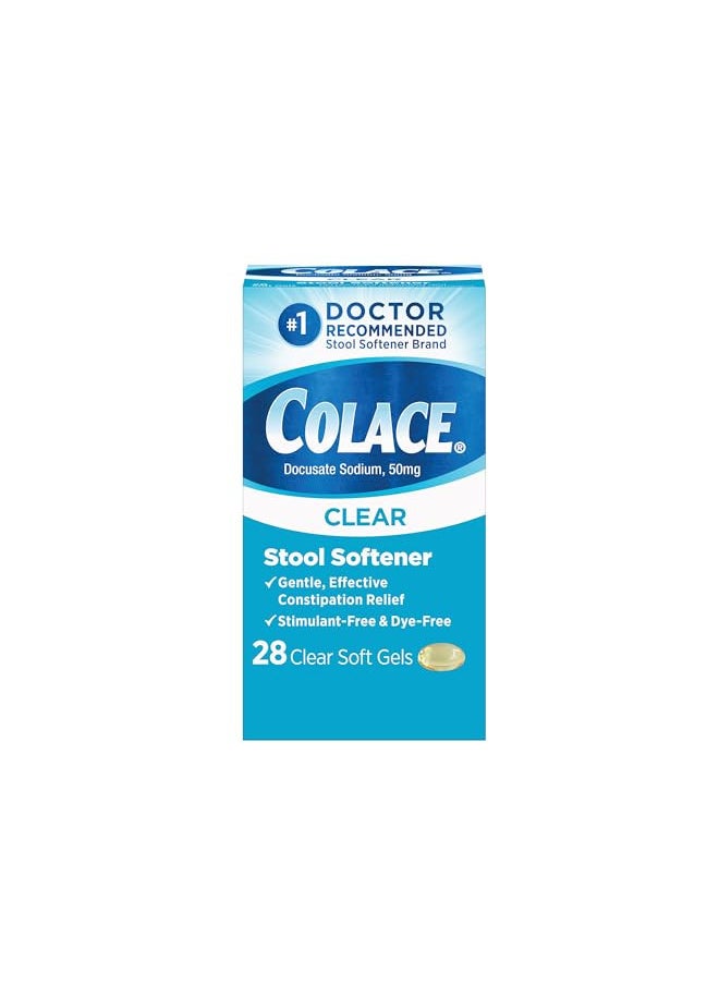 Colace Clear Stool Softener 50mg Soft Gels 28 Count Docusate Sodium Stool Softener for Gentle Dependable Relief Doctor Recommended