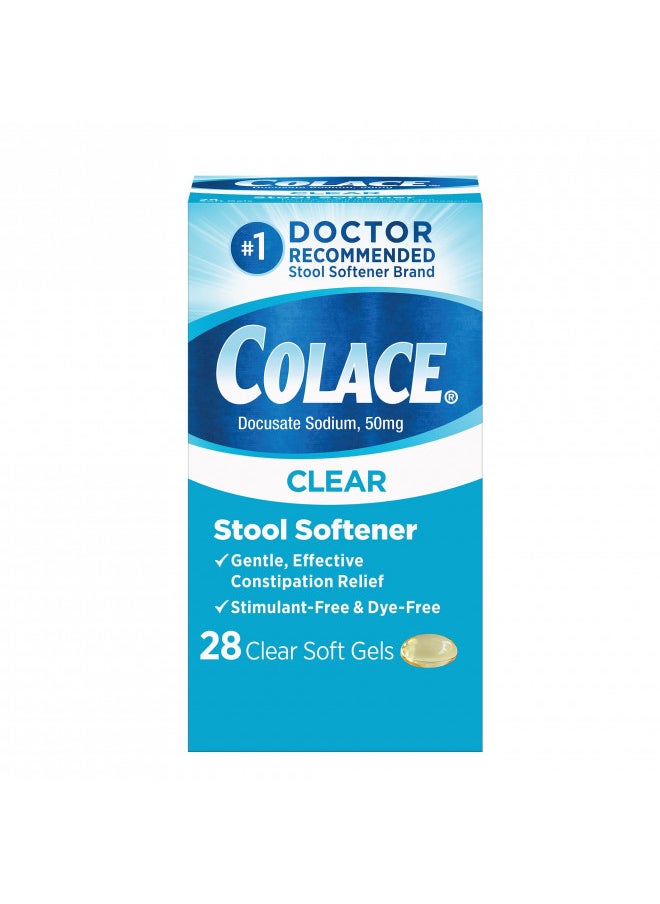 Colace Clear Stool Softener 50mg Soft Gels 28 Count Docusate Sodium Stool Softener for Gentle Dependable Relief Doctor Recommended